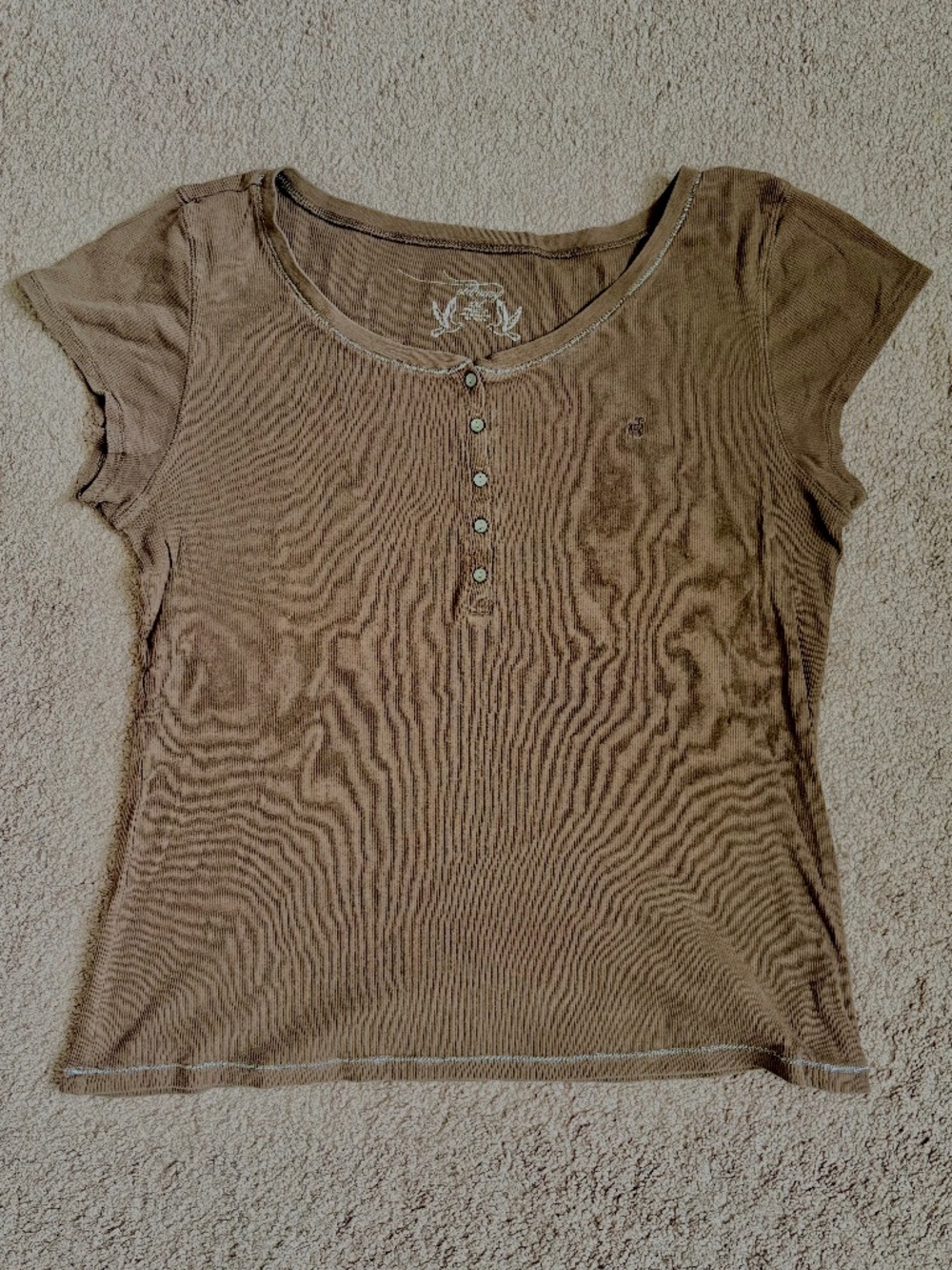 Vintage Old Navy Y2K Henley Baby Tee Ribbed Knit Brown Button Up Deer Bella XXL
